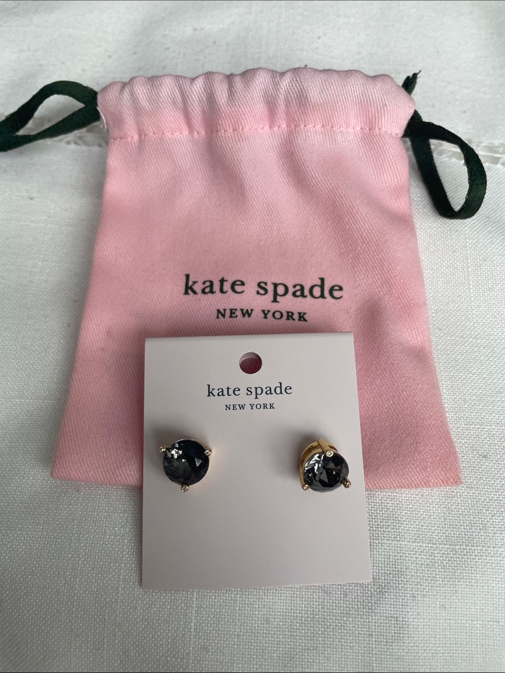 kate spade Gold Tone Black Crystal Stud Earrings With Dust Bag NWT